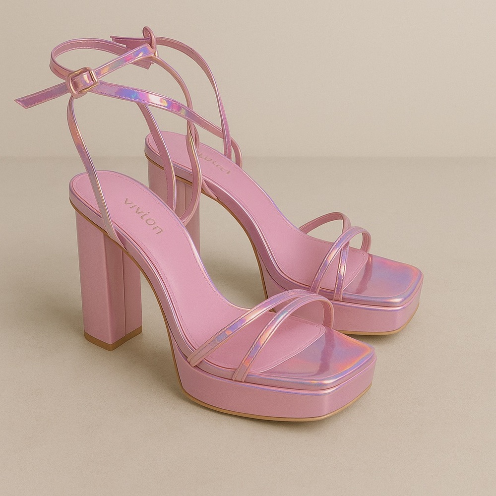Viviana Pink Strappy Platform Heels